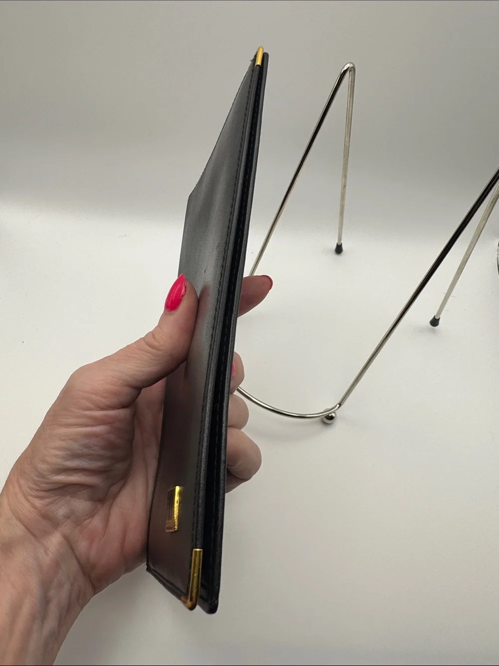 Dunhill Black Leather Folio Phone Case with Gold Corner and Logo Accents